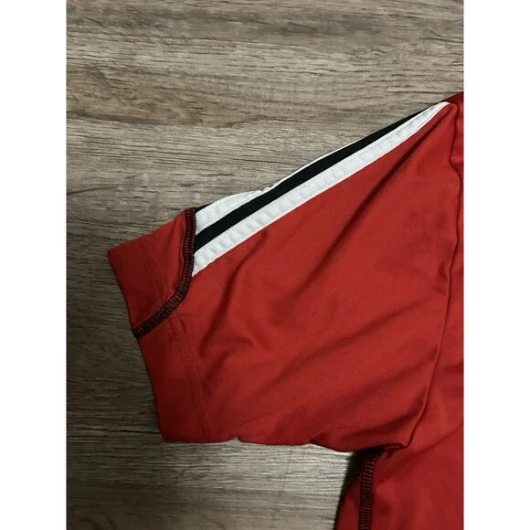 Adidas Climalite Shirt Mens Large Red Soccer Training Jersey 3 Stripe 8 Top - Picture 9 of 12